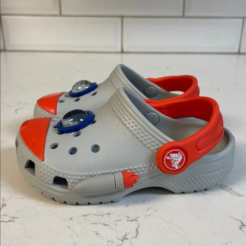 Crocs Classic Rocket Ship Clog  210359 - Toddler - Gray / Mirage Orange Size 7